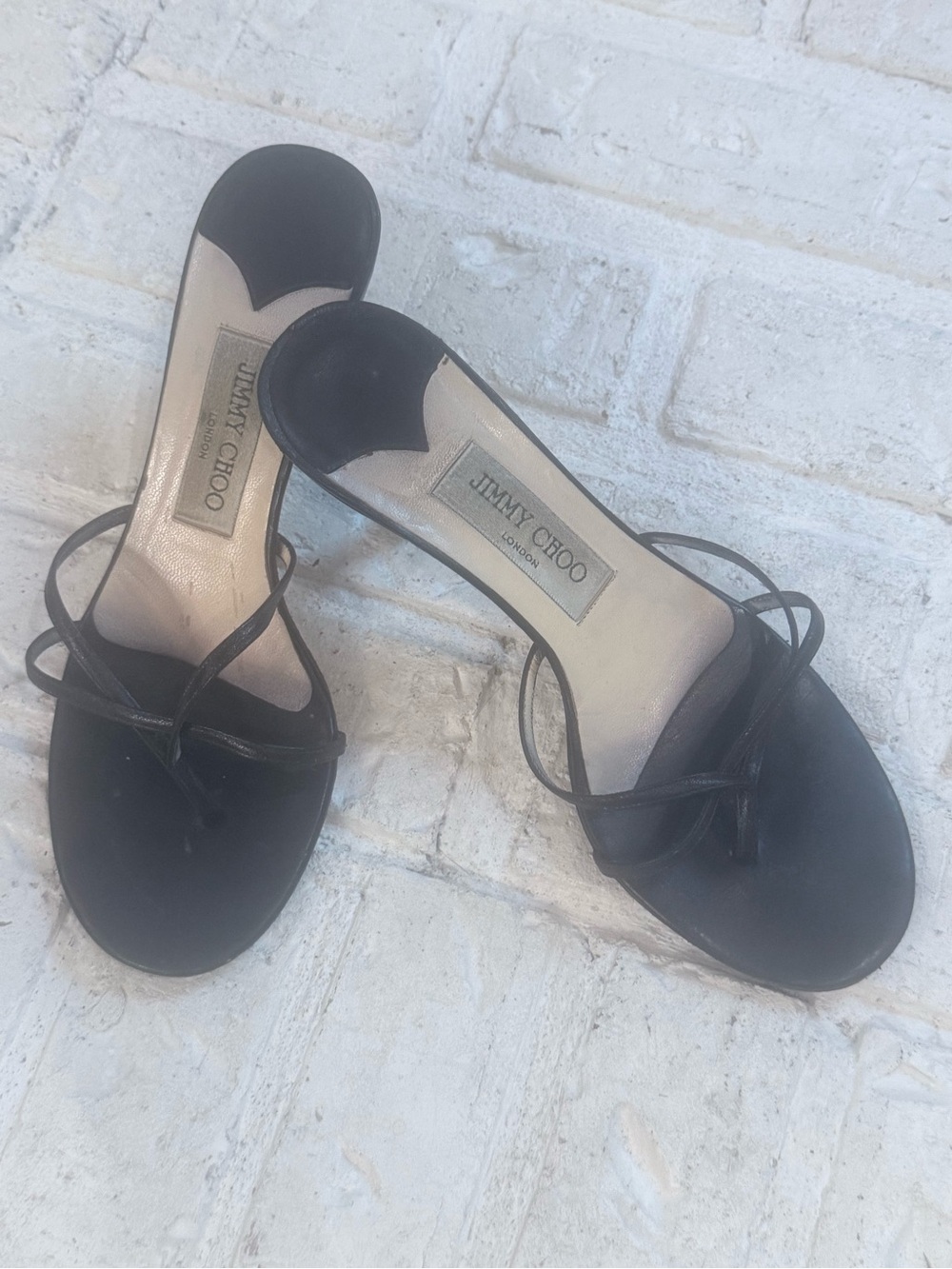 Jimmy Choo Black Kitten Heel Sandals Size 37 Strappy Minimal Chic